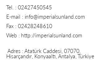 Imperial Sunland Resort & Spa iletiim bilgileri